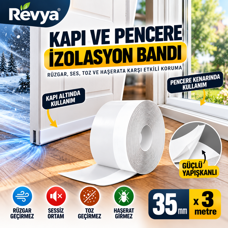 Revya™ - Kapı Pencere İzolasyon Bandı 3 Metre Şeffaf Silikon