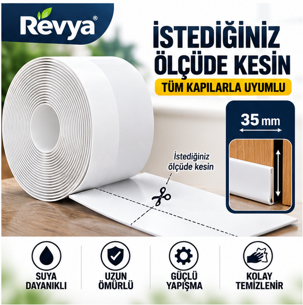 Revya™ - Kapı Pencere İzolasyon Bandı 3 Metre Şeffaf Silikon